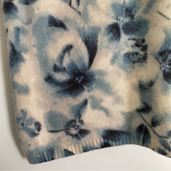 Anne Klein 100% Pure Cashmere 2pc Sweater Set Blue Floral 3/4 Sleeves Size L - Picture 13 of 17